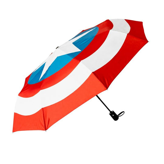 Parapluie pliable Marvel Captain America avec toile polyester et logo distinctif sur fond bleu