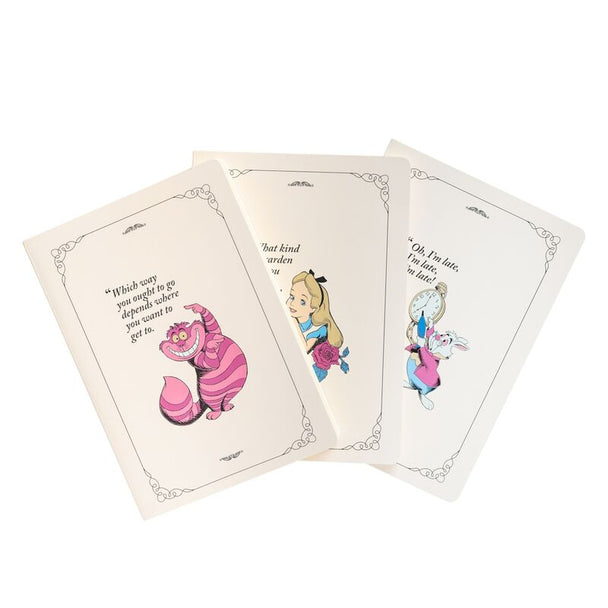 Lot de 3 carnets A5 Disney Alice au Pays des Merveilles avec couvertures illustrées colorées