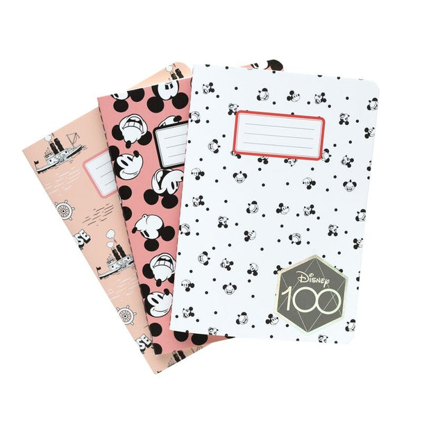 Pack de 3 carnets A6 Disney Mickey 100 ans avec couvertures imprimées colorées