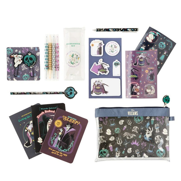 Kit papeterie Disney Villains ERIK comprenant stylos, crayons et carnets A6 illustrés avec les méchants Disney