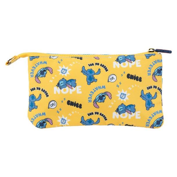Gros plan sur la fermeture éclair personnalisée de la trousse triple compartiments Stitch Disney