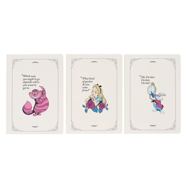 Carnet A5 avec pages lisses, lignées et à points aux motifs Alice au Pays des Merveilles