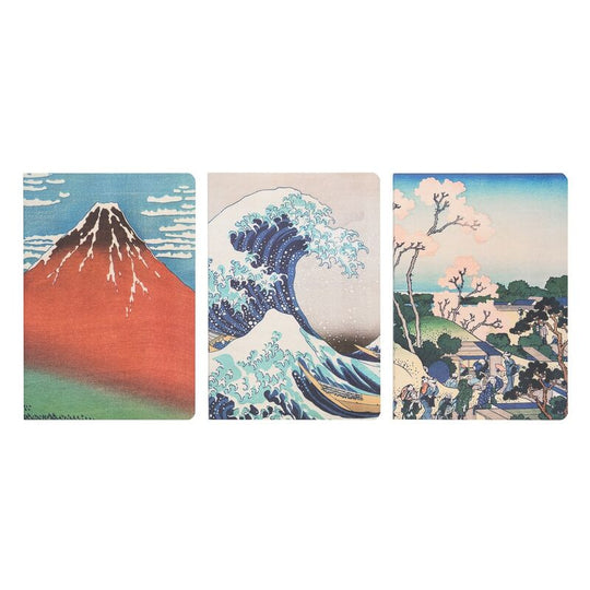 Pack de 3 carnets A5 ERIK avec différentes couvertures imprimées inspirées de La Grande Vague de Kanagawa