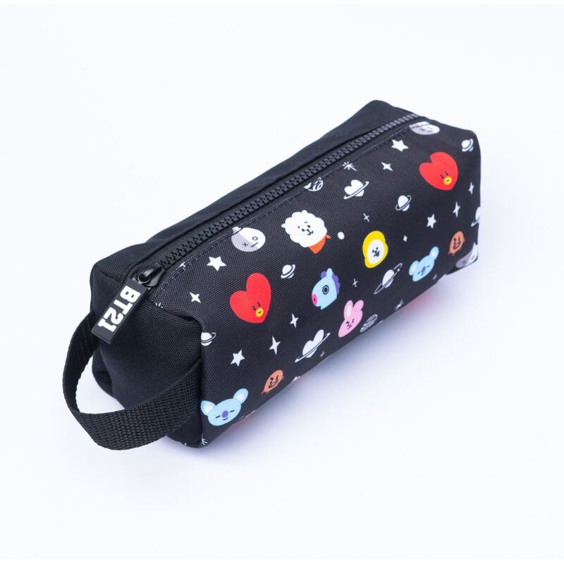 Photo intérieure montrant l'espace et les compartiments pour stylos et accessoires dans la trousse BT21 Cool ERIK