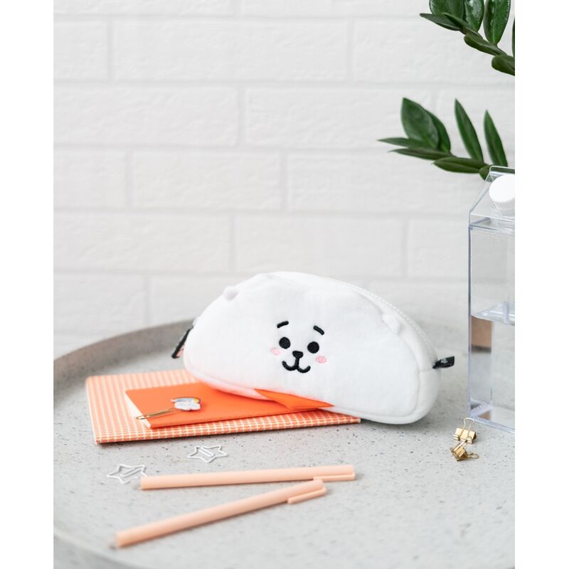 Image de la trousse BT21 RJ sur un bureau avec accessoires scolaires assortis
