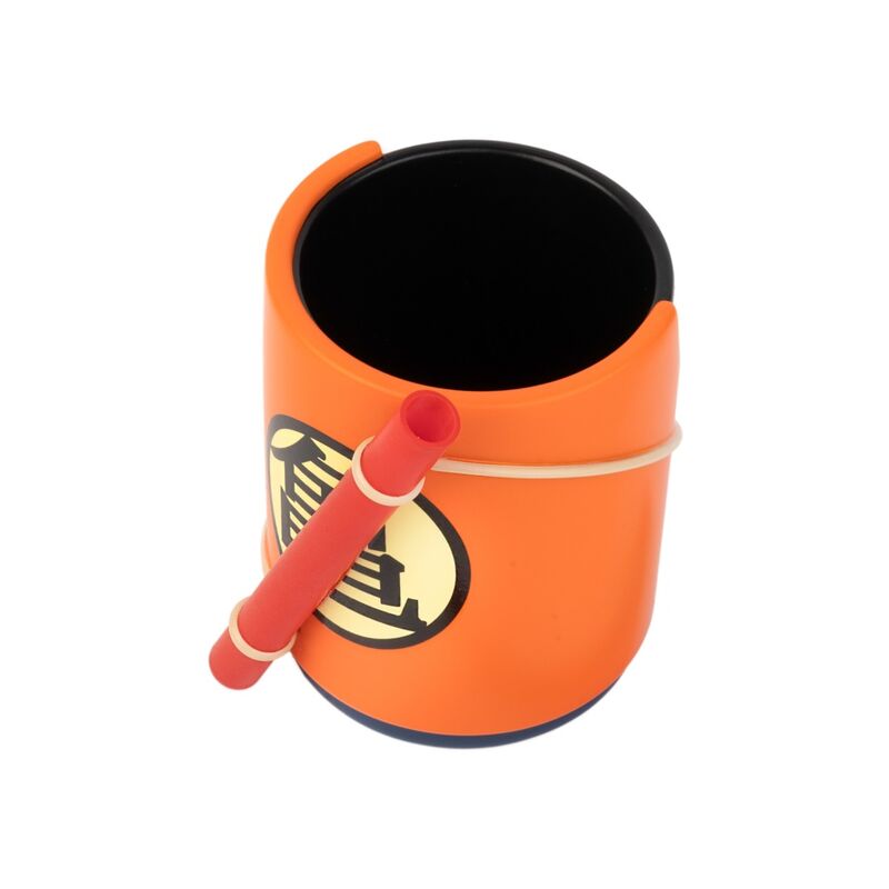 Vue latérale du porte-crayons Son Goku, mettant en valeur sa taille compacte et sa finition