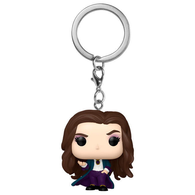 Porte-clés FUNKO Pocket POP Marvel Agatha Harkness présenté sur fond blanc, mettant en valeur sa taille compacte