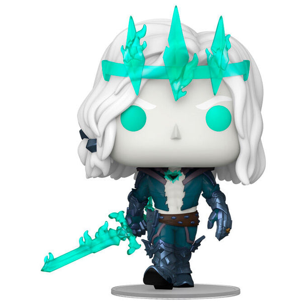 Vue rapprochée de la figurine Funko POP Viego League of Legends montrant les détails précis du personnage en vinyle