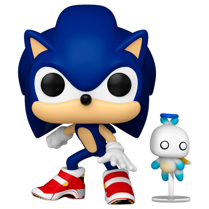 Vue rapprochée de la figurine Sonic The Hedgehog avec Chao en vinyle, idéale pour collectionneurs et fans.