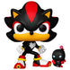 Vue rapprochée de la figurine Funko POP Shadow avec Dark Chao, détaillée et colorée, présentée dans son emballage collector