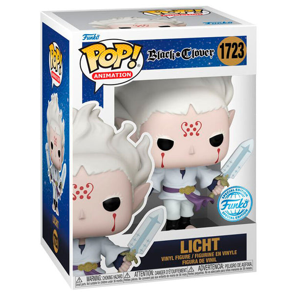 Vue détaillée de la figurine Funko POP Licht de Black Clover avec ses couleurs vives et son design soigné.