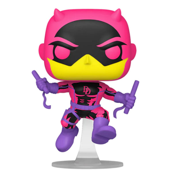 Vue détaillée de la figurine Funko POP Daredevil Marvel exclusive avec ses couleurs vives et son packaging