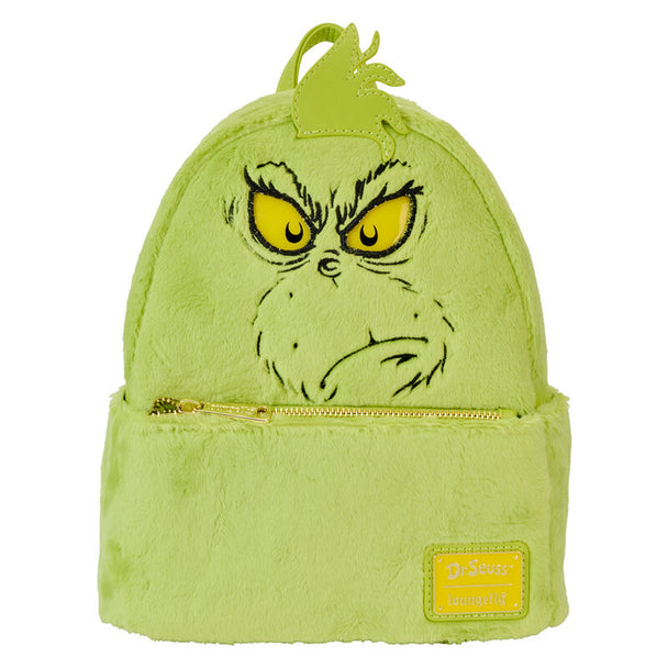 Sac à dos Loungefly Grinch vue de face avec design vert et rouge festif