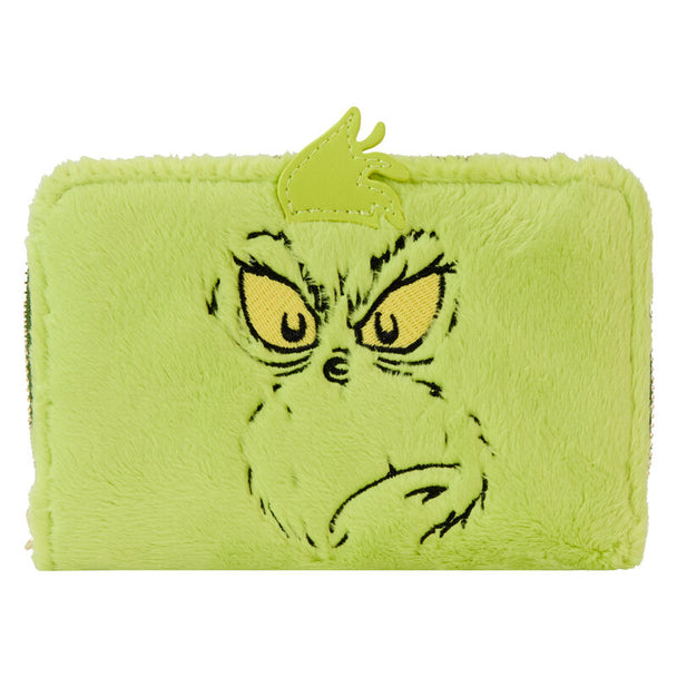 Portefeuille Loungefly Grinch vue de face avec design coloré et personnage emblématique