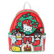 Vue de face du sac à dos Loungefly Hello Kitty édition Noël en simili cuir vegan vert hiver avec appliqués festifs