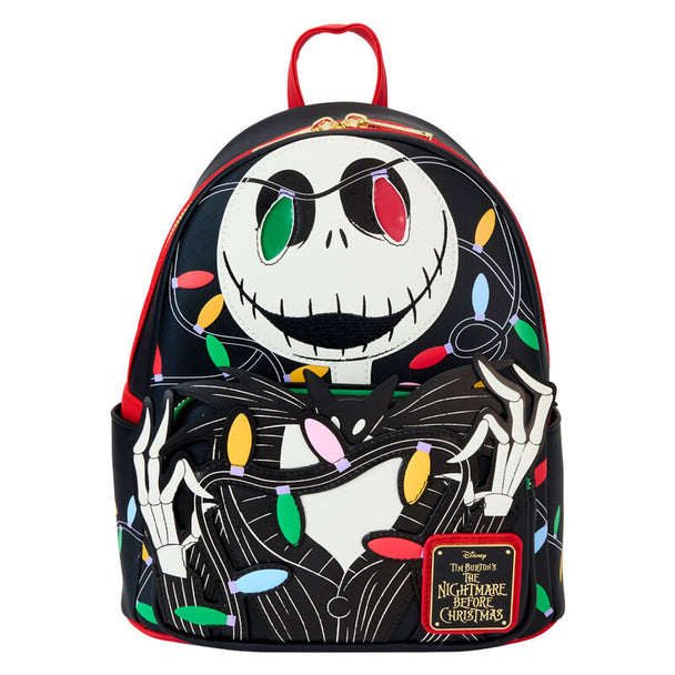 Vue avant du sac à dos Loungefly Disney avec Jack Skellington souriant en gros plan