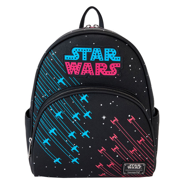 Vue avant du sac à dos Loungefly Star Wars Neon 70 avec motifs néon colorés