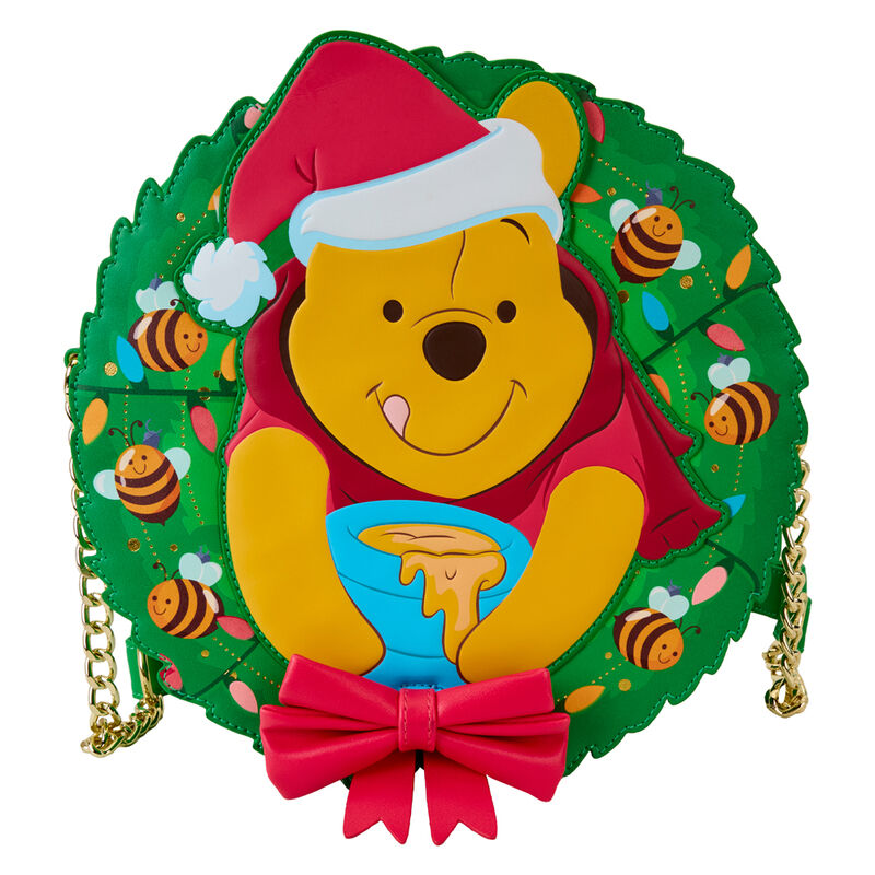 Vue de face du sac à bandoulière Loungefly avec illustration colorée de Winnie l'Ourson Disney