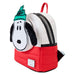 Zoom sur la poignée peluche 3D et les appliqués Snoopy du sac à dos Loungefly Holiday