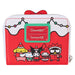 Gros plan sur le porte-carte transparent en forme d'arbre de Noël intégré au portefeuille Loungefly Hello Kitty