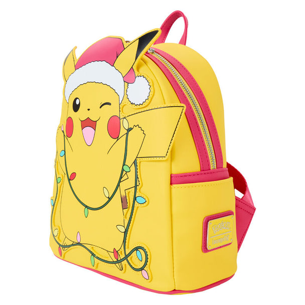 Détail du tissu et des finitions du sac à dos Loungefly Pokémon Pikachu Holiday