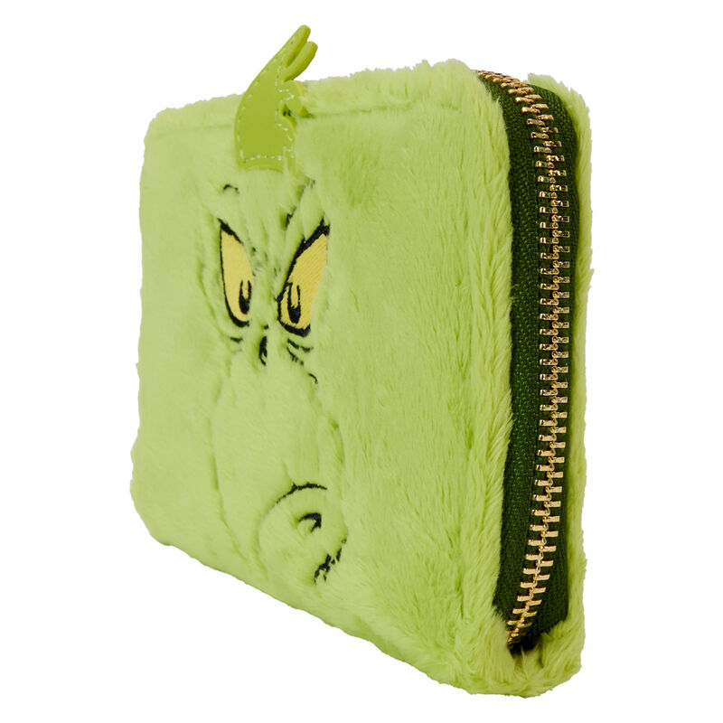 Intérieur du portefeuille Grinch montrant les compartiments pour cartes et billets