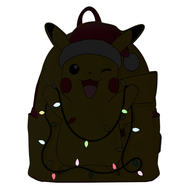 Vue latérale montrant la profondeur et les poches du sac à dos Pokémon Pikachu Holiday