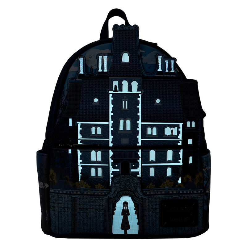 Vue latérale montrant les poches zippées du sac à dos Nevermore Academy
