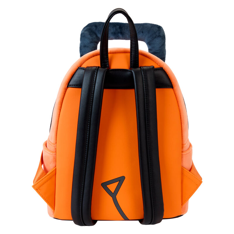 Compartiment principal du sac à dos Loungefly Chainsaw Man Pochita ouvert avec doublure intérieure assortie visible