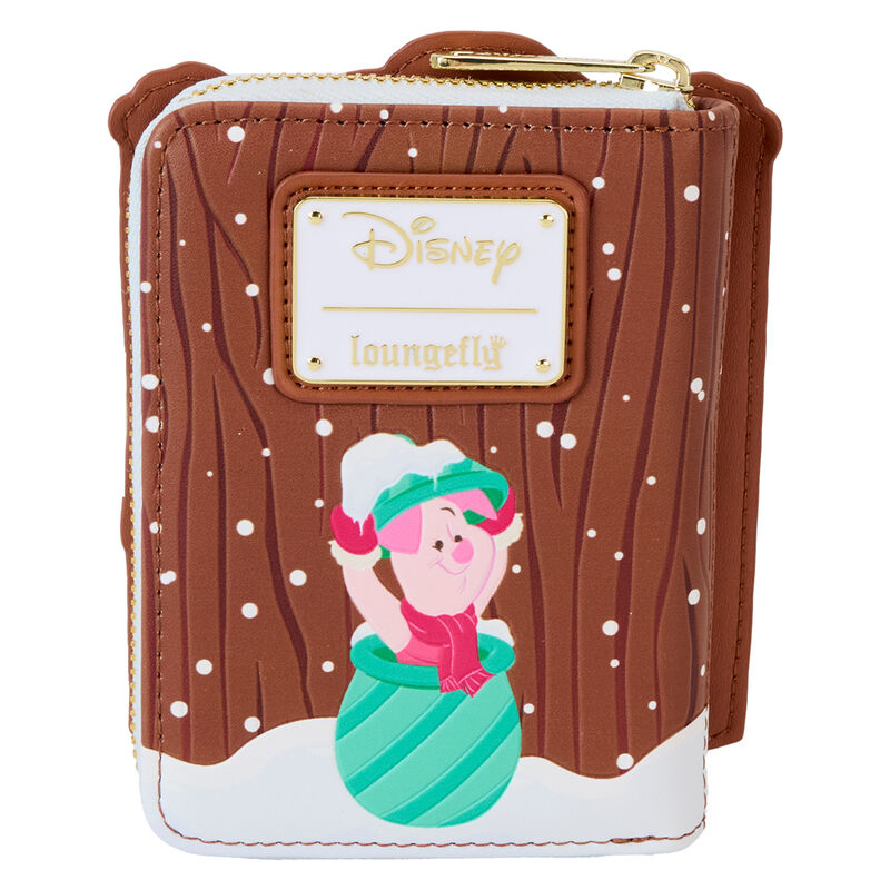 Image du portefeuille Loungefly Disney Winnie l'Ourson Holiday Friends ouvert avec ses multiples rangements
