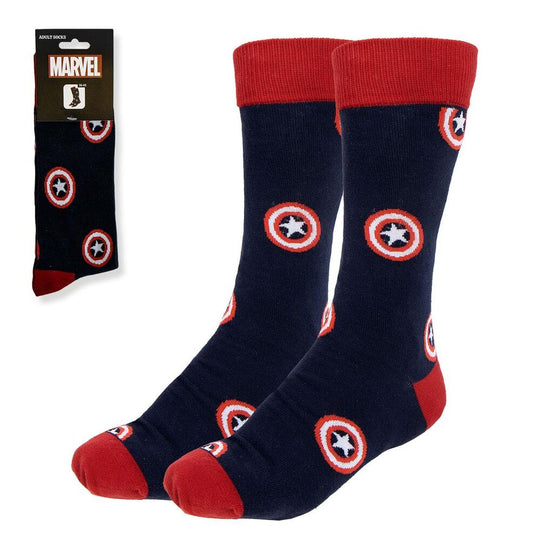 Pack de chaussettes Marvel Captain America Avengers pour adultes, vue détaillée du design et des couleurs