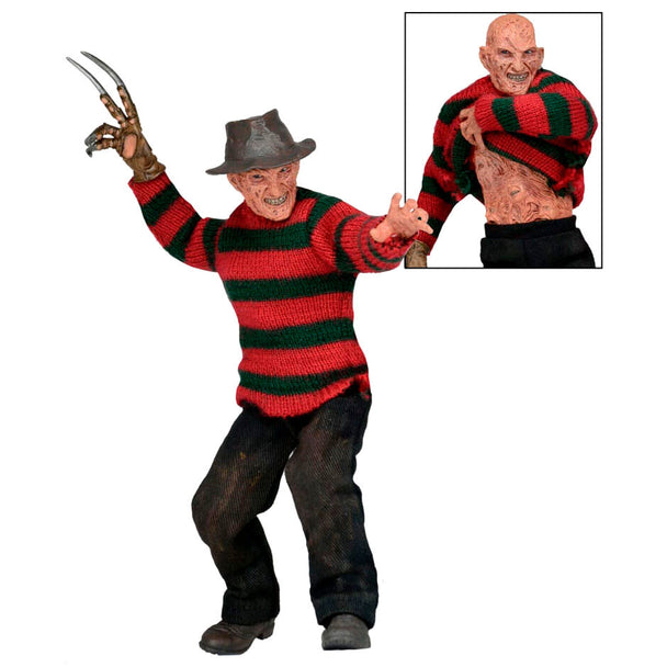 Figurine Freddy Krueger habillé de 20 cm vue de face avec détails du costume rouge et vert