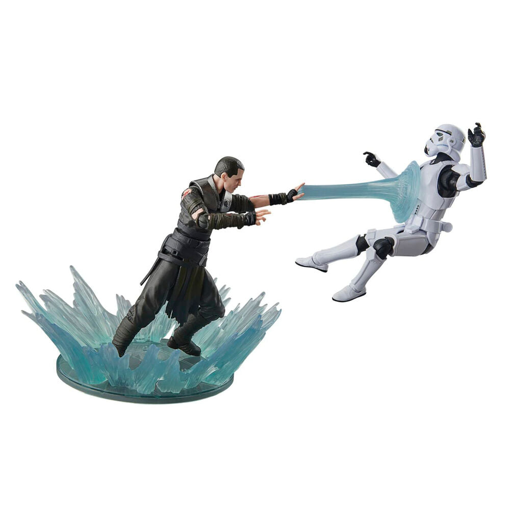 Vue latérale de la figurine Starkiller avec sabre laser et accessoires inclus