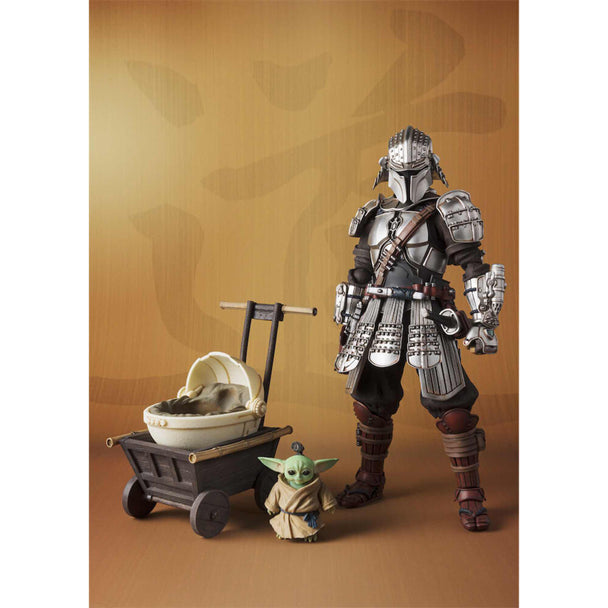 Détail de l'armure Beskar brillante sur la figurine Mandalorian Ronin Star Wars