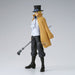 Profil gauche de la figurine Sabo avec son chapeau caractéristique et son manteau rouge vif