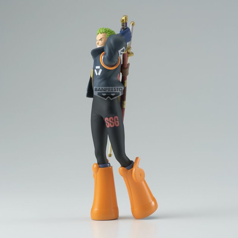 Zoom sur le visage expressif de la figurine Roronoa Zoro Egghead édition BANPRESTO