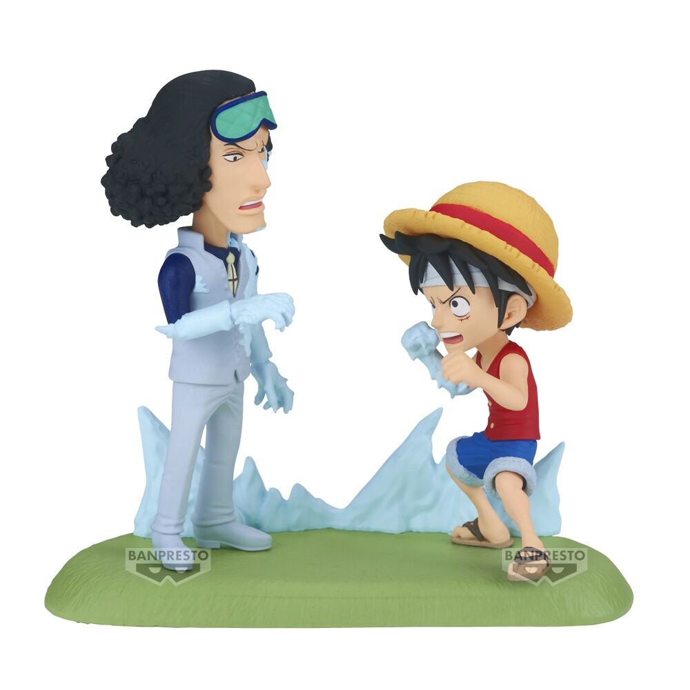 Ensemble de figurines One Piece Log Stories avec Luffy et Kuzan en pose dynamique