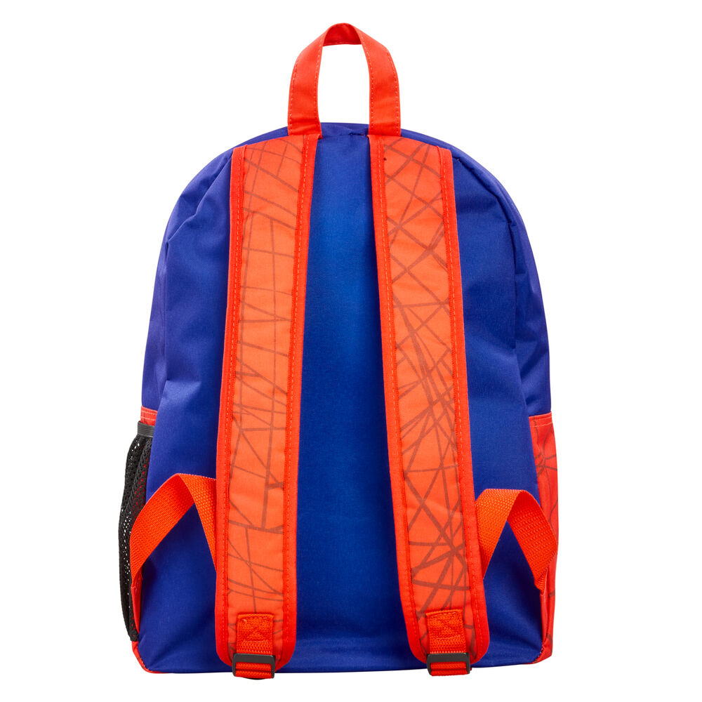 Vue de côté du sac à dos Spider-Man Loungefly montrant la fermeture éclair et les bandoulières réglables