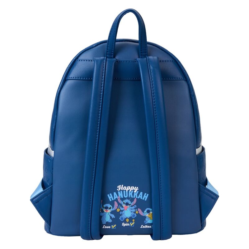 Vue arrière du sac à dos avec logo Loungefly brodé et design Stitch festif