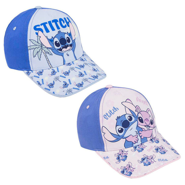 Casquette Disney Stitch CERDÁ vue de face avec logo Stitch coloré sur fond bleu