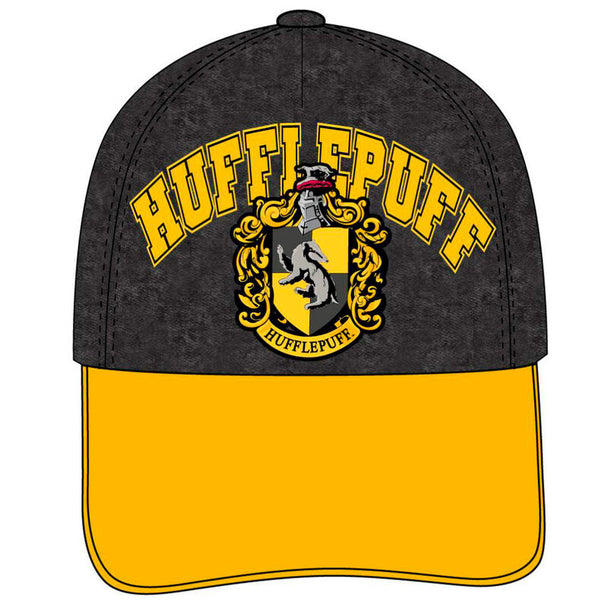 Casquette Harry Potter Hufflepuff CERDÁ vue de face en coton jaune et noir taille 58cm