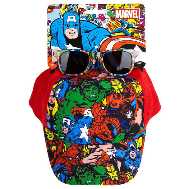 Set Marvel Avengers comprenant une casquette bleue et des lunettes de soleil assorties de la marque CERDÁ, taille 53cm.