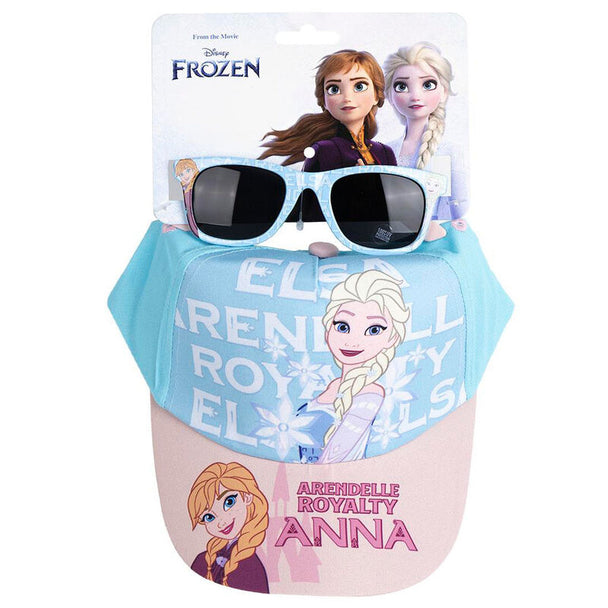 Set Disney Frozen CERDÁ comprenant une casquette bleue taille 53 cm et des lunettes de soleil assorties pour enfant.
