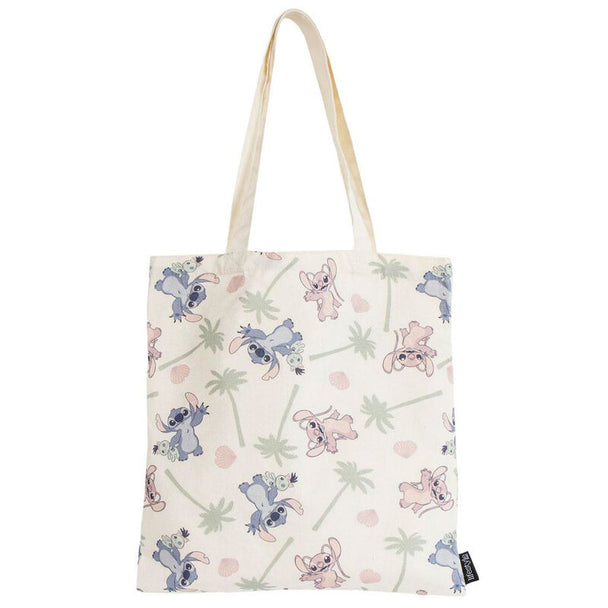 Vue avant du sac shopping Disney Stitch CERDÁ en polyester et coton avec illustration colorée