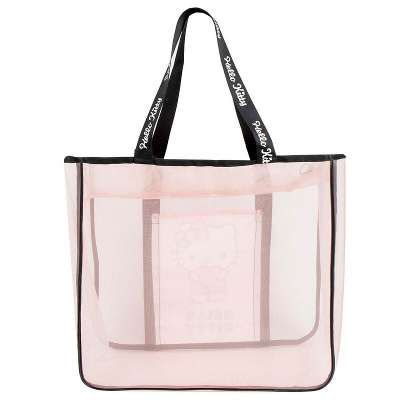 Vue détaillée du sac de plage premium Hello Kitty montrant les anses robustes et la qualité du tissu