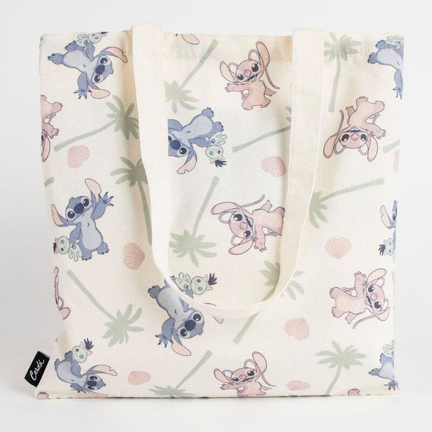 Détail de la texture et des coutures du sac shopping Disney Stitch, montrant qualité et robustesse
