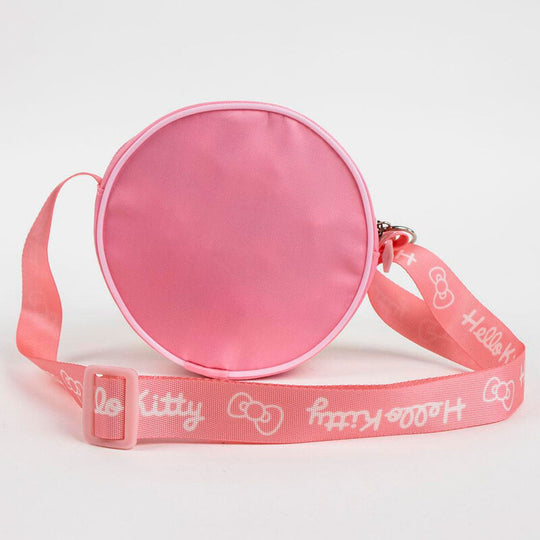 Gros plan du sac Hello Kitty 3D CERDÁ, illustrant la texture du polyester, la fermeture éclair et la qualité de la fabrication CERDÁ.