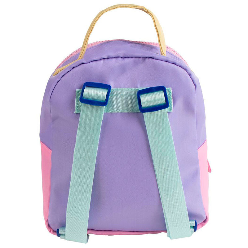 Vue latérale du sac à dos Stitch Disney montrant la texture polyester et les dimensions compactes