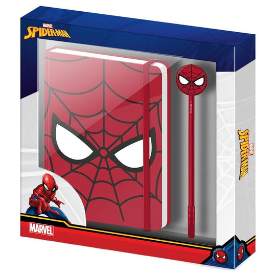 Set carnet et stylo Spiderman Marvel KARACTERMANIA, dimensions 22,4x2,2x23,2 cm, design officiel avec illustration dynamique.