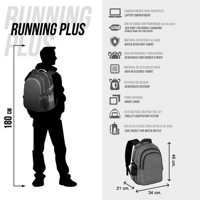 Intérieur spacieux du sac à dos PRO DG SK8 Running avec plusieurs poches de rangement